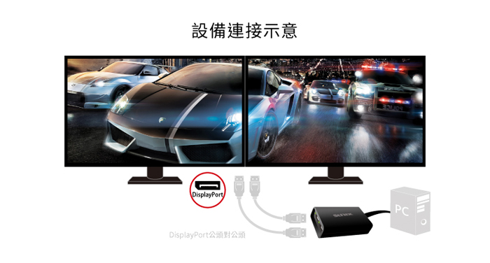 DisplayPort螢幕擴展分接器, 1進2出DisplayPort分配器, DisplayPort to Dual DisplayPort Graphics Splitter, DisplayPort