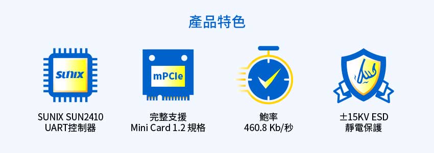 mPCIe to RS-232 features