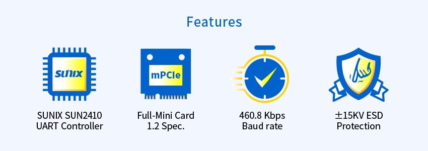 mPCIe to RS-232 features