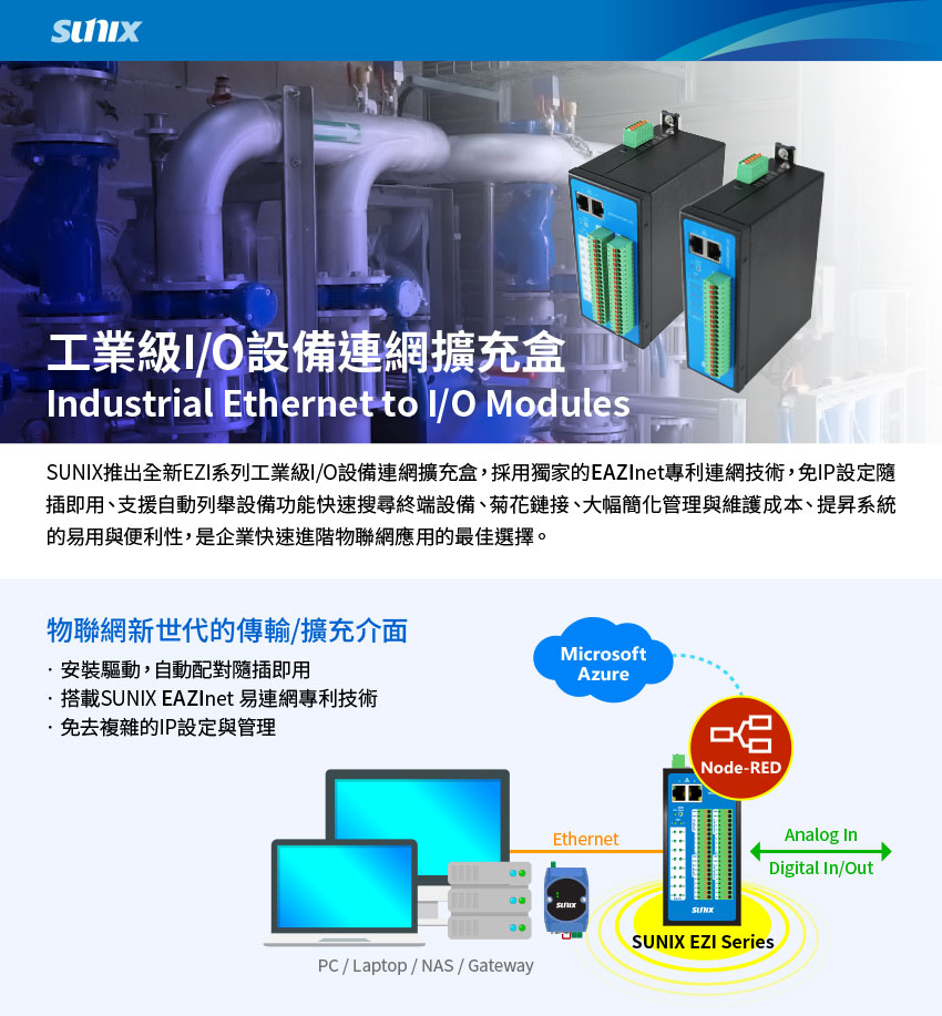 SUNIX工業級I/O設備連網擴充盒
